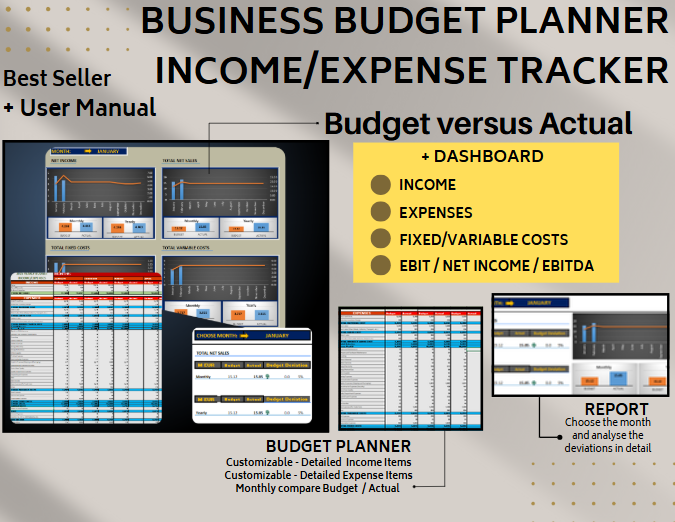 BUSINESS BUDGET PLANNER EXCEL TEMPLATE - INCOME/EXPENSE TRACKER